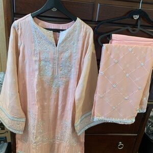 Elegant Pink Embroidered Women's Outfit